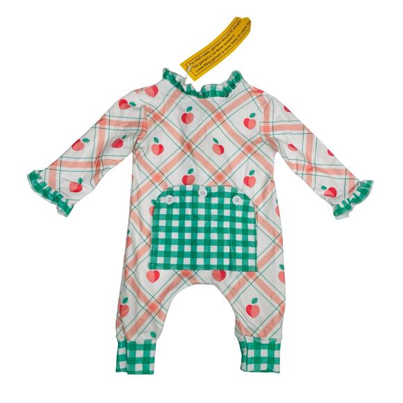 NWT Sugar Bee NB Ruffle Flap PJs in Peaches Plaid - Picture 2 of 4